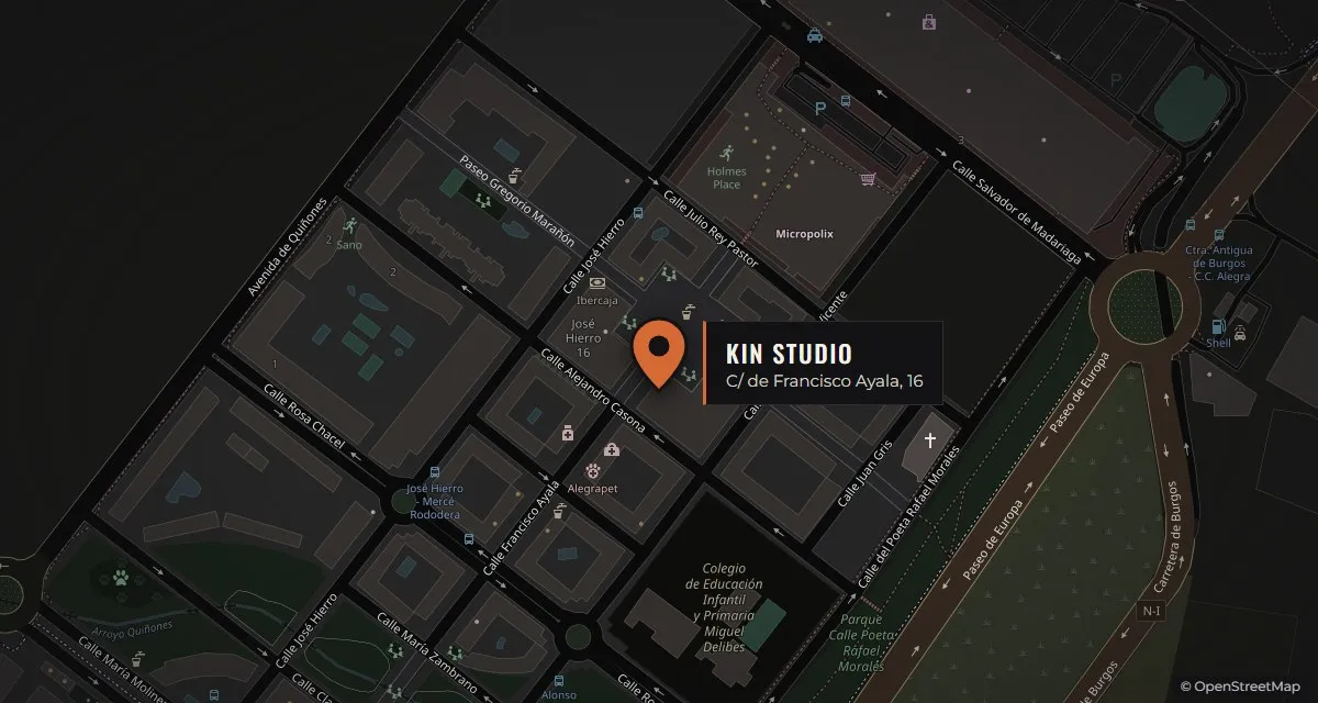 Mapa de la zona: KIN Studio está en la calle de Francisco Ayala, 16, en Dehesa Vieja (San Sebastián de los Reyes), junto a Micropolix